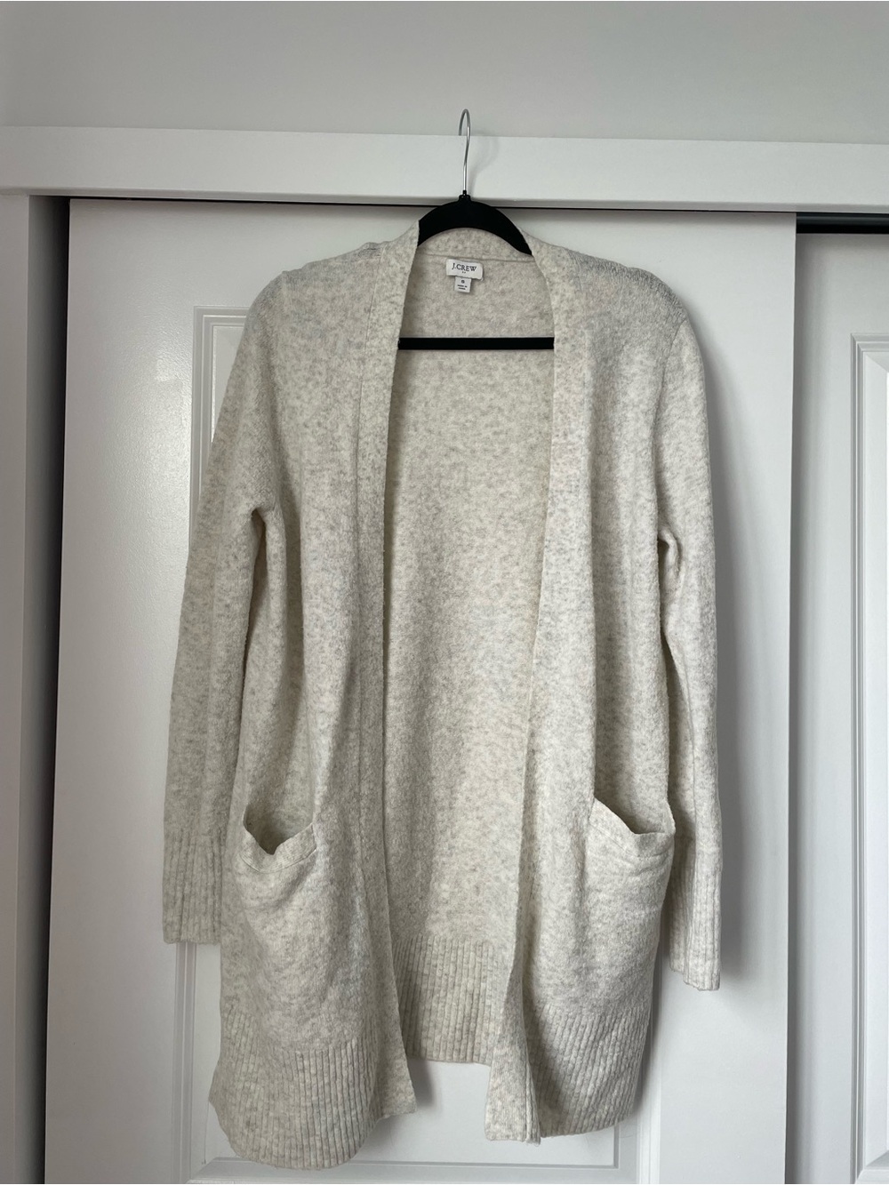 J. Crew Cream Open-Front Pocket Cardigan Sweater
